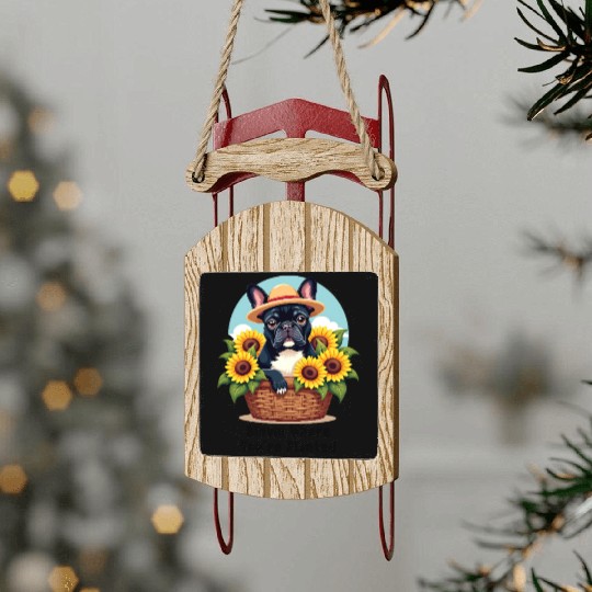 French Bulldog with Sunflowers Sled Ornaments