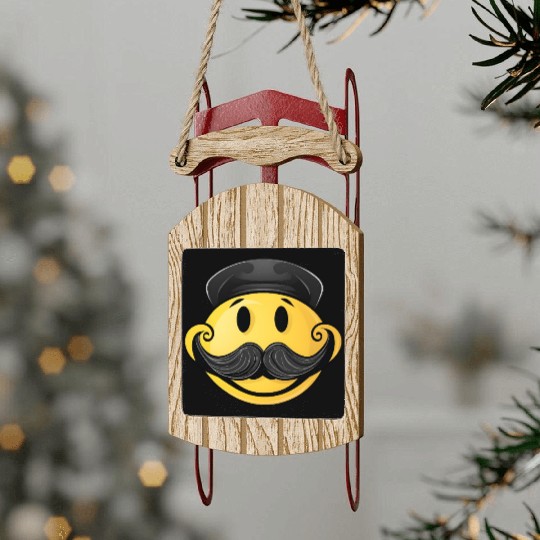 Happy face with mustache Sled Ornaments