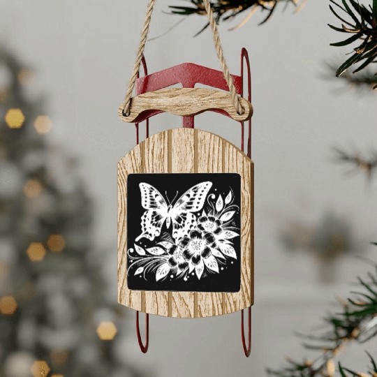 Artful Tattoo Nature Design Flowers And Wings Sled Ornaments