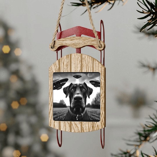 Doberman Pinscher2 Funny Graphic Selfie with UFO W Sled Ornaments
