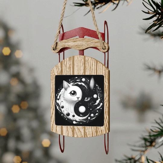 Ying and Yang Cats Asian Meditation Gift Idea Sled Ornaments