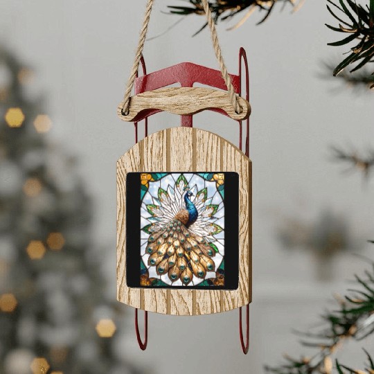 Stained Glass Peacock Sled Ornaments