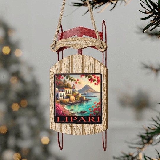 Lipari Volcano Mediterranean Terracotta Vacation Sled Ornaments