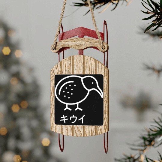Minimalist Kiwi Bird (white outline) Sled Ornaments