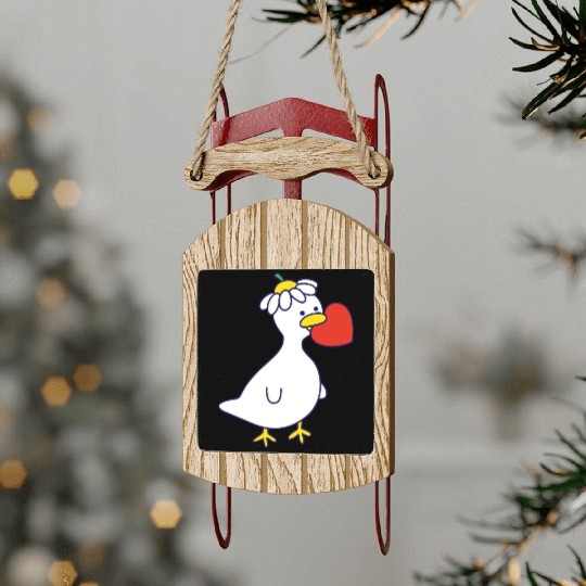 Silly Goose in Love Sled Ornaments