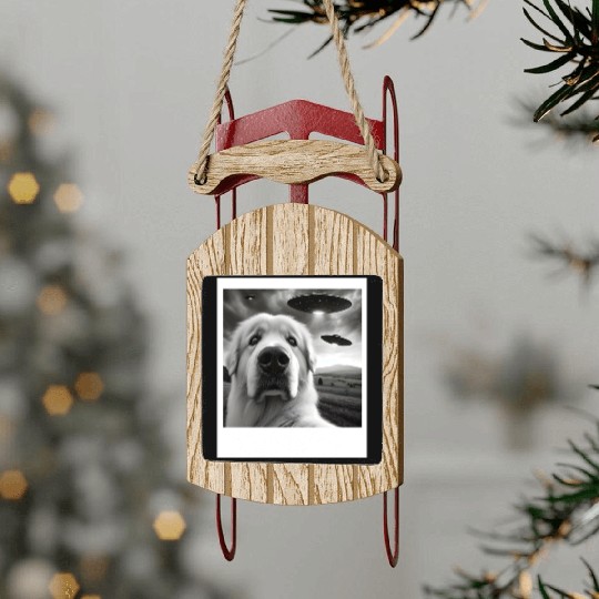 Great Pyrenees Funny Graphic Selfie with UFOs Weir Sled Ornaments