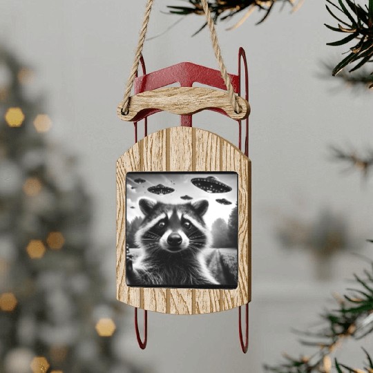 Racoon trash panda Funny Graphic Selfie UFOs Weir Sled Ornaments