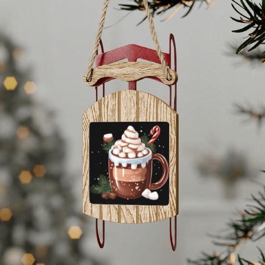 Festive Hot Chocolate with Marshmallows Sled Ornaments
