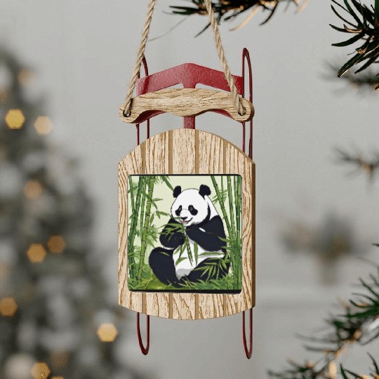 Chill Panda Eating Bamboo Cute Relaxed Design Sled Ornaments