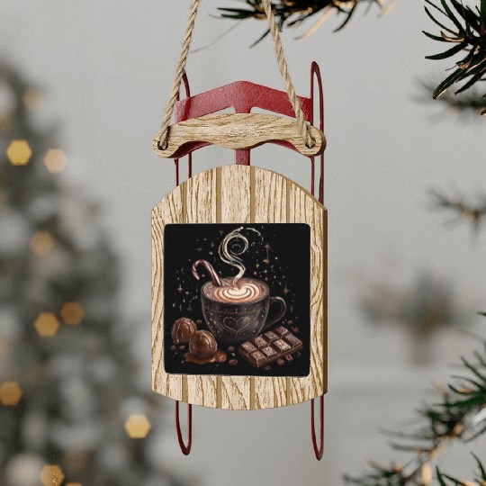 Cozy Hot Chocolate with Sweet Treats Sled Ornaments