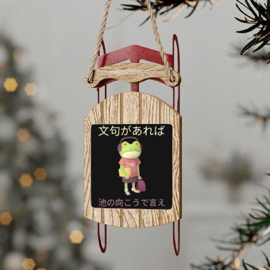 Japanese Funny Grumpy Frog Design Sled Ornaments