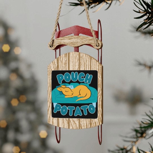 Pouch Potato Funny Cute Sleepy Kangaroo Sled Ornaments