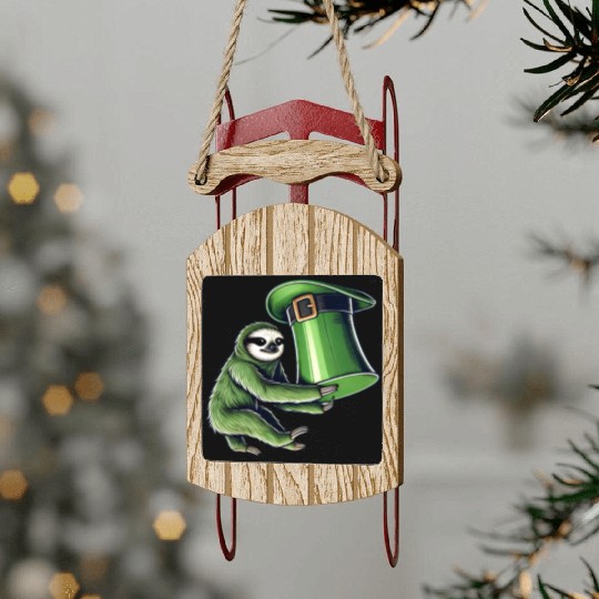 St. Patrick's Day Sloth Top Hat Green Sled Ornaments