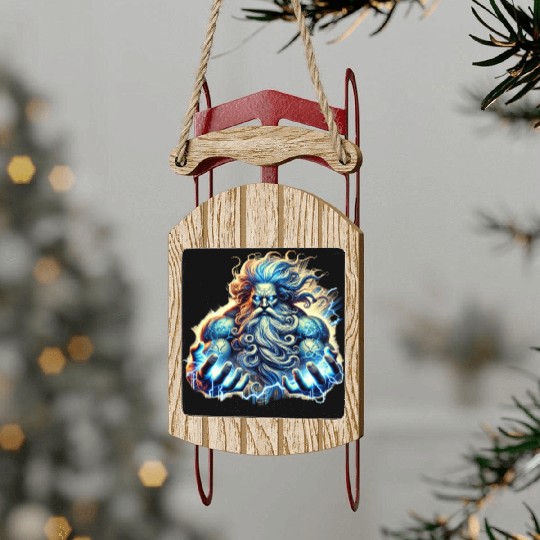 The Greek God Zeus with Lightning Sled Ornaments