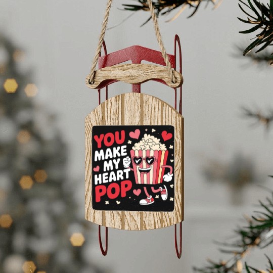 Fun You Make My Heart Pop Popcorn Sled Ornaments