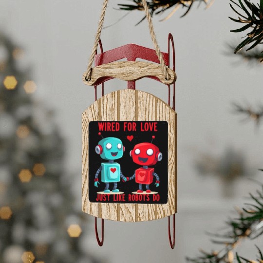 Valentine's Day Gift: Two Robots in Love on Bella Sled Ornaments