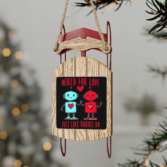 Valentine's Day Gift: Two Robots in Love on Bella Sled Ornaments