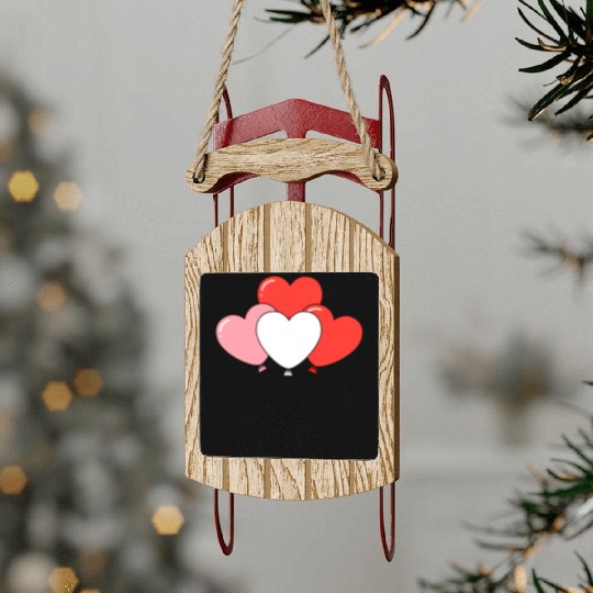 Heart Balloon Cluster Illustration Sled Ornaments