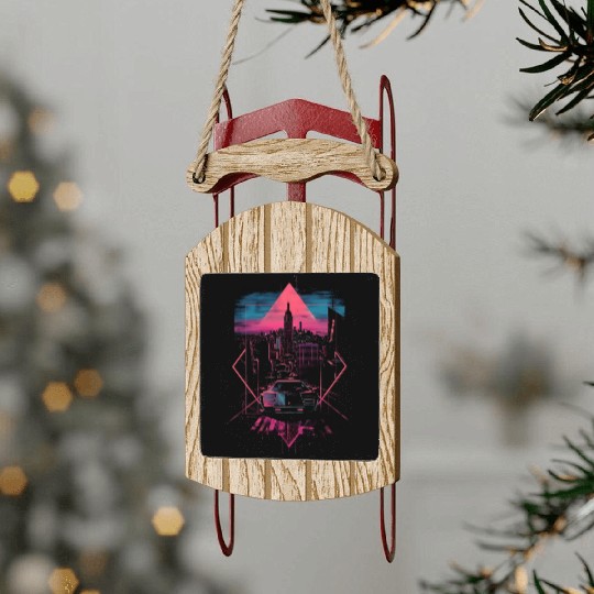Retro Car City Vaporwave Synthwave 80s 90s Sled Ornaments