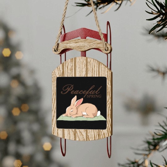 Peaceful Spring - Retro Bunny Illustration Sled Ornaments