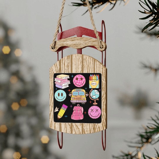 Back To School School Bus Smiling Faces Pencil Cra Sled Ornaments