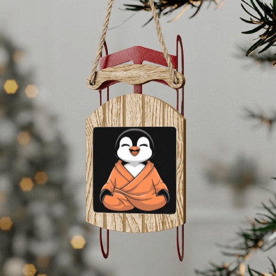 Meditating Penguin in Zen Robe Serenity Sled Ornaments