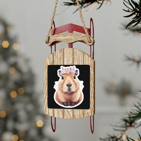 Capybara with Flowers Sled Ornaments