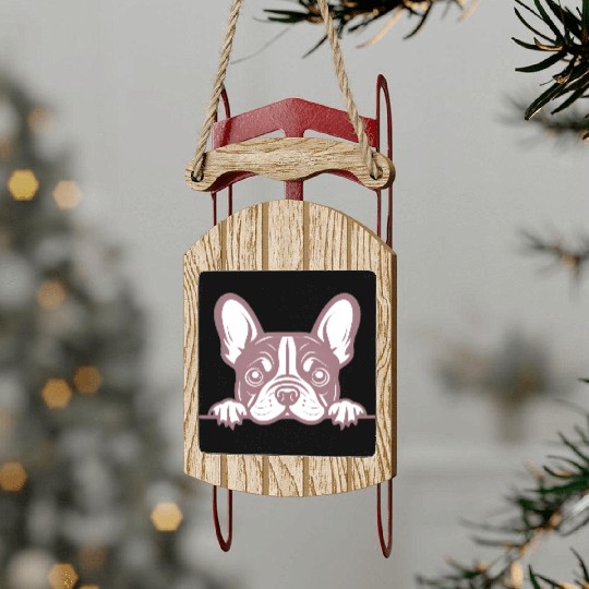 French Bulldog Frenchie Sweet Face Pink Sled Ornaments