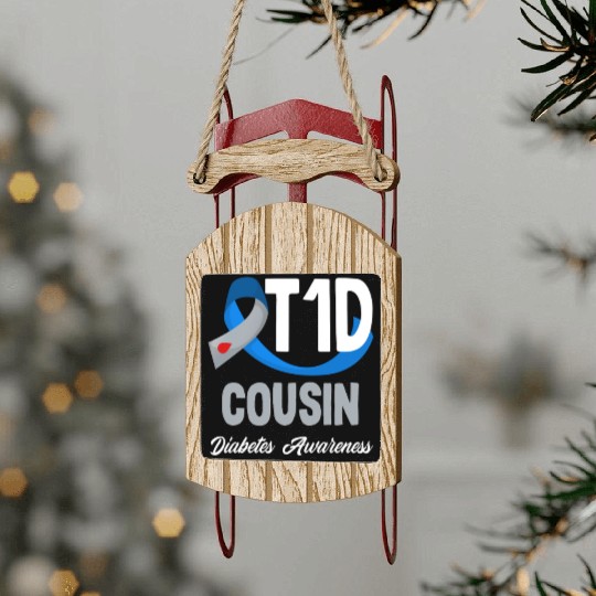 Diabetes Type 1 Awareness T1D Cousin Support Sled Ornaments