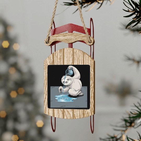 Aquarius Zodiac Sloth Pouring Water with Charm Sled Ornaments