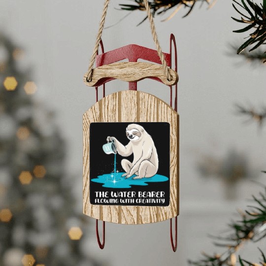 Aquarius Zodiac Sloth: The Water Bearer Flowing Sled Ornaments