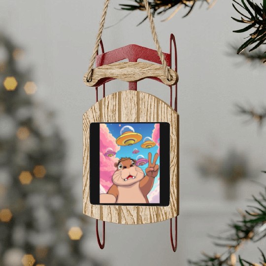 Capybara funny Anime Selfie with UFOs Weird Sled Ornaments