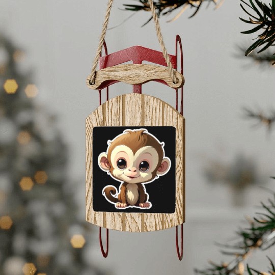 Monkey Chibi-Style Sticker Sled Ornaments