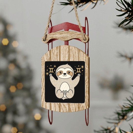 Gemini Zodiac Sloth Embracing Duality Magic Sled Ornaments