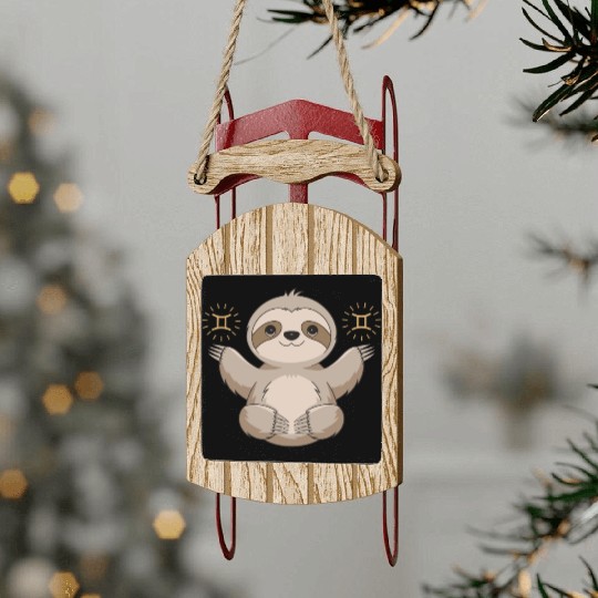 Adorable Gemini Zodiac Sloth Embraces Gemini Charm Sled Ornaments
