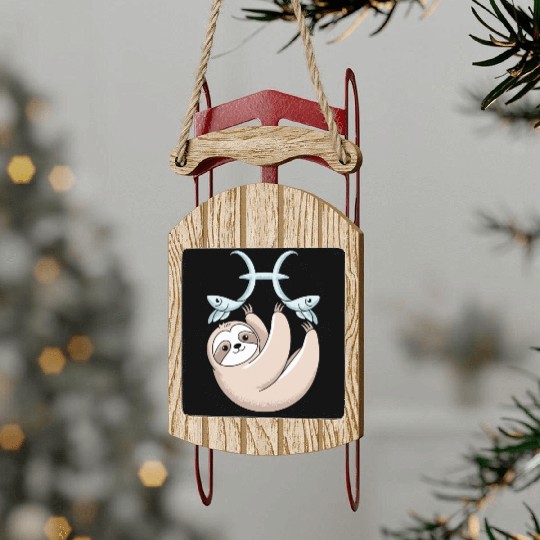 Pisces Zodiac Sloth Embracing Your Cosmic Calm Sled Ornaments