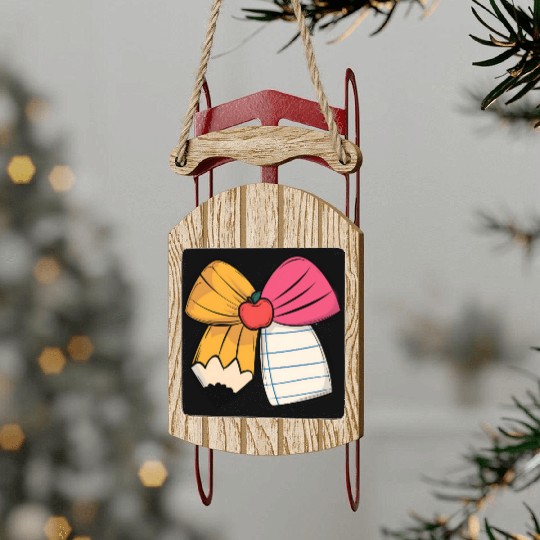 Teacher’s Coquette Bow Sled Ornaments