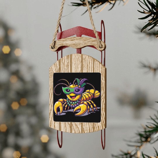 Mardi Gras Crawfish Beads Mask Fun Sled Ornaments