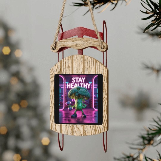 Broccoli Gym Workout STAY HEALTHY Sled Ornaments