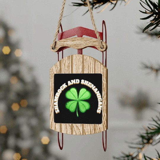 Shamrock and Sheninanigans 4-Leaf Clover Graphic Sled Ornaments