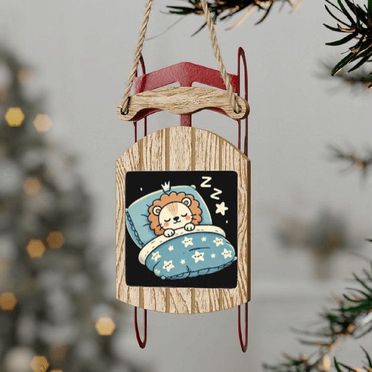Lion Sleeping In Bed At Night Time Sled Ornaments