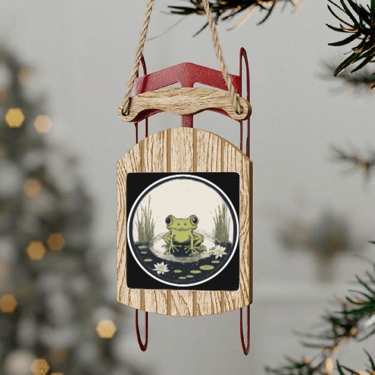 Serene Frog in a Tranquil Pond Sled Ornaments
