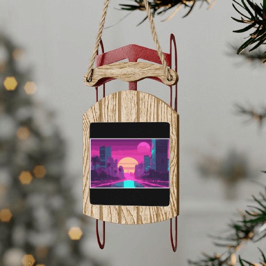 Neon Paradise Vaporwave Sunset Vibes Sled Ornaments