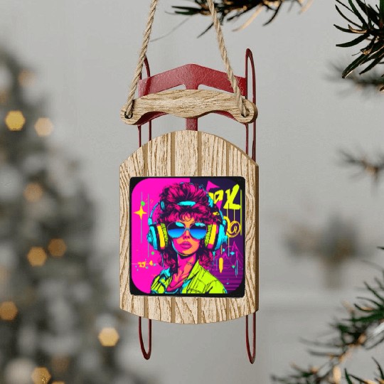 iconic pop culture 80s style fashion Sled Ornaments