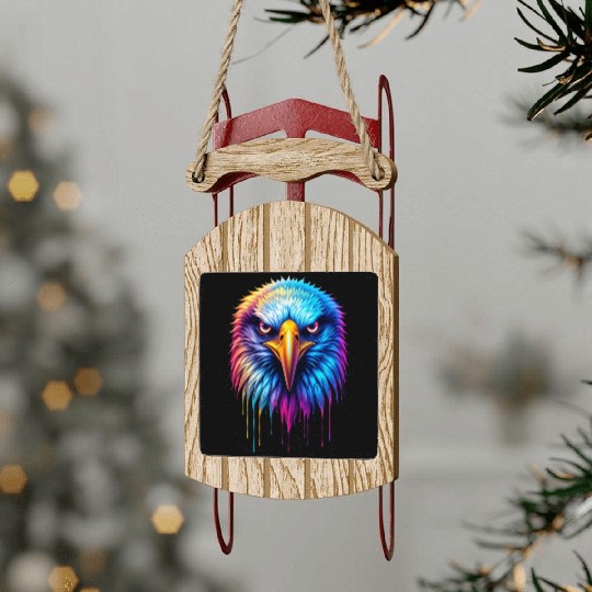 Hyper-Realistic Neon Graffiti Eagle Face –Product Sled Ornaments