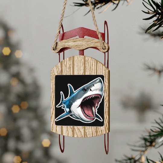 Big White Shark Attack Sled Ornaments