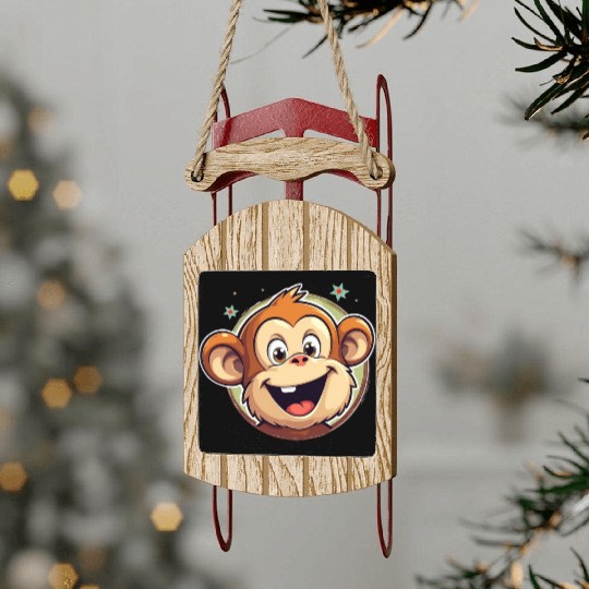 Cute Cartoon Monkey Face Sled Ornaments