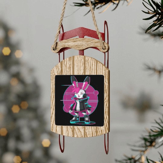 Cyber Bunny with Futuristic Style and Neon Colors Sled Ornaments
