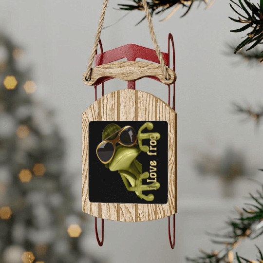 i love frog funny frog design Sled Ornaments