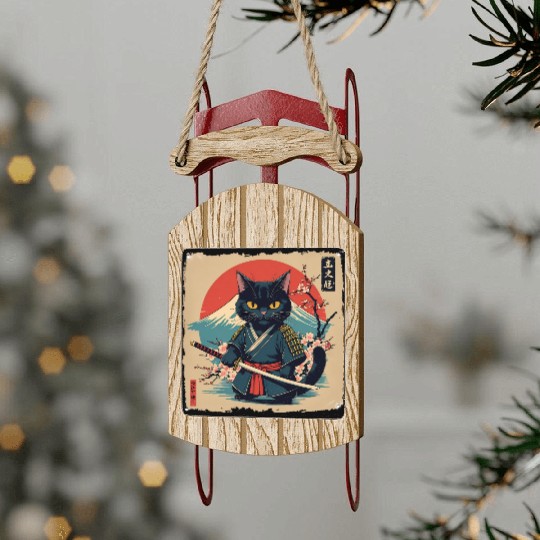 samurai cat Sled Ornaments